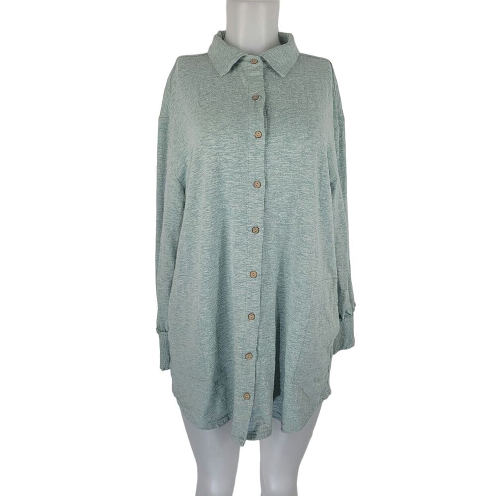Heyson Heathered Green Collared Long Sleeve Mid-Weight Winter Warm Shacket L